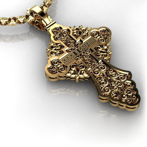 Нательный крест с бриллиантами и эмалью - фото